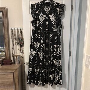 Black and White Ruffled Tiered Midi Dress